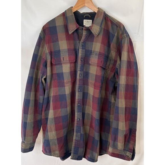 Vintage LL Bean Mens canvas Flannel Plaid Lined Barn Chore Shirt Jacket Sz XLT - Picture 4 of 13